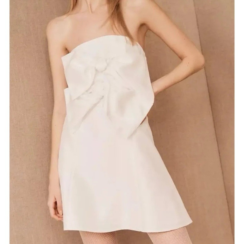 BHLDN Anthropologie Boskemper Ariel Strapless Bow Dress White Women's Size M NWT